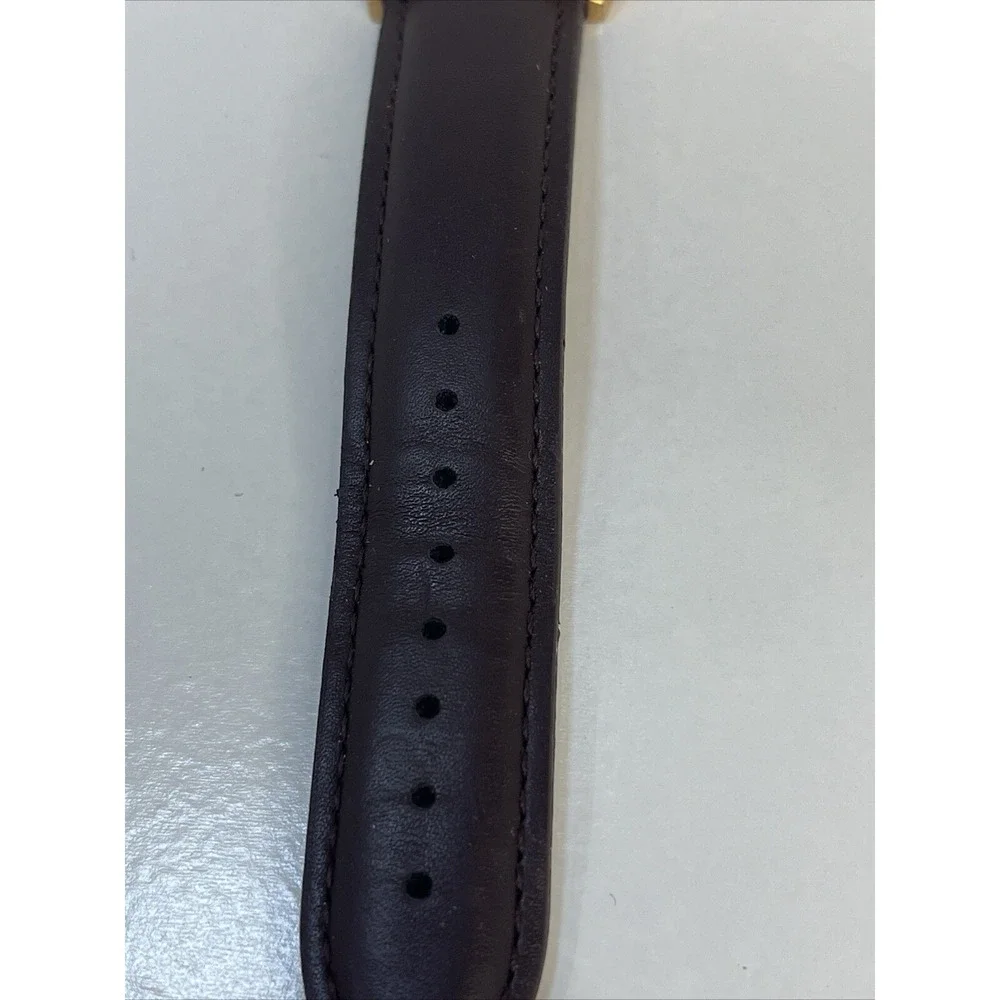 DIBI Men's White Round Dial Rose Gold Tone Brown Faux Leather Watch- New Battery